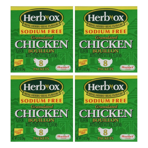 Granulated Chicken Bouillon Bundle. Includes Four 1x2 Oz 8ct each Box of Chicken Bouillon Flavored Seasoning. Gluten Free and Sodium Free Chicken ...