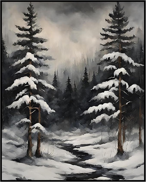 Posterizer 1 pcs-trees and snow in a winter day-in oil painting style-2-Landscape & Nature Art-GIft for Men Women Teens-Dining Room Decor- unframe...