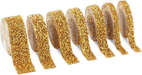 Bright Creations 7 Rolls Crystal Rhinestone Adhesive Strips for Crafts, Decor, Gifts (4 Sizes, Gold)...