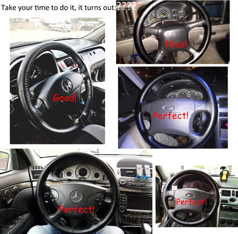 Top Genuine Leather Steering Wheel Cover Universal 15 Inch with Anti-Slip Design and Soft Padding,Steering Wheel Stitch on Wrap...