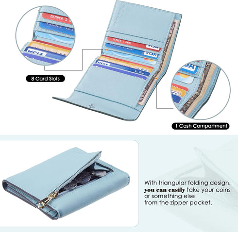 Travelambo RFID Blocking Small Mini Compact Wallet Coin Pouch Holder Trifold Credit Card Holder Pocket Purse for Women (Napa Blue)...