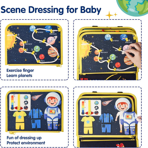 Montessori Busy Board Toys for Space Exploration, Sensory Games Travel Activities Toddlers Press&Push, Pull String, Educational Learning Fine Moto...