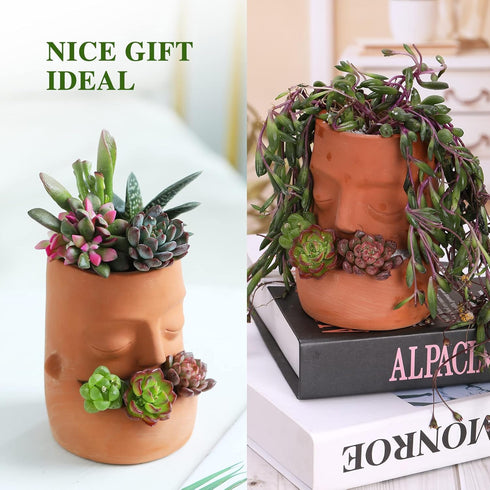Terra Cotta Face Succulent Pots Planter Clay Pot Pretty Tribe Face Planter Holder Indoor Flower Pot Crafts Breathing Terracotta Pot DIY Decorative...