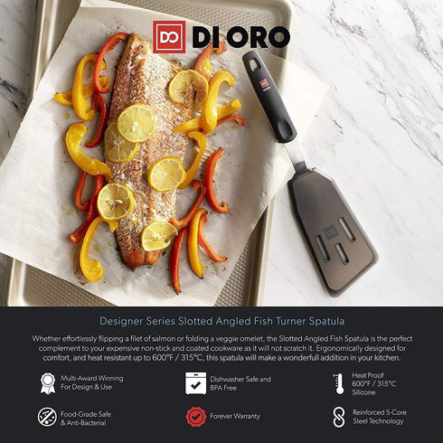 DI ORO Silicone Fish Spatula - for Nonstick Cookware - Fish Turner Spatula 600°F Heat-Resistant BPA Free - Slotted for Cooking - Non Stick Thin Eg...