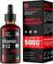Vitamin B12 Liquid Drops Sublingual 5000mcg, Methyl & Methylcobalamin Supplements for Women and Men, Mood & Energy Booster, Methylated B 12 for Me...