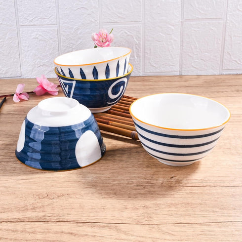 Japanese Rice Bowl Set of 4 Ceramic Sushi Bowls for Soup Oats...