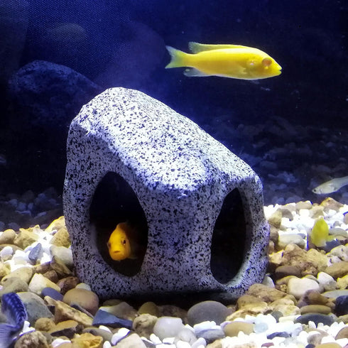Aquarium Hideaway Rock Cave for Aquatic Pets to Breed, Play and Rest, Safe and Non-Toxic Ceramic Fish Tank Ornaments, Decor Stone for Betta...