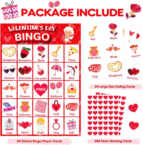 Valentines Day Large Size Bingo Game Card for Kids/Adults, 24 Players - Valentine Game for Family/School Classroom/Large Group, Valentine Party Fa...