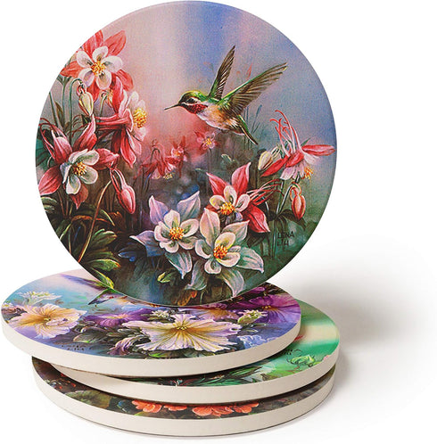 CoasterStone Absorbent Coasters, 4-1/4-Inch, Hummingbirds in Floral, Set of 4...