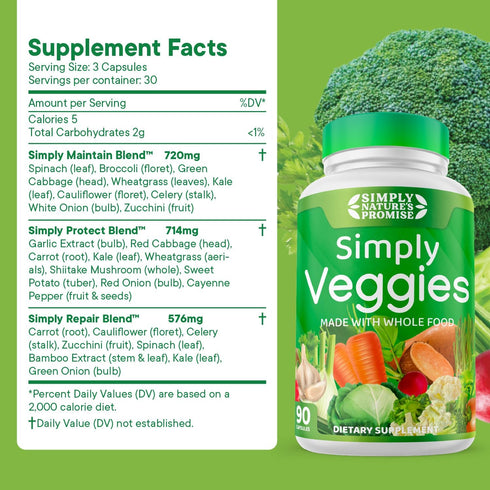 Simply Nature's Promise - 90 Veggie Capsules - Made with Whole Food Superfoods, Packed with Beta Carotene & 18 Different Vegetables - 100% Soy Fre...