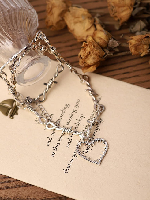Sacina Gothic Barbed Wire Heart Necklace, Zinc Alloy Heart Pendant, Goth Jewelry Gift for Women...