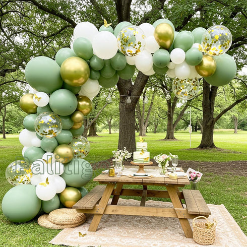 Green Balloon Garland Kit with Sage and Olive Balloons - 112pcs Sage Green Balloons with Gold Butterfly for Weddings, Baby Showers, Birthdays, and...