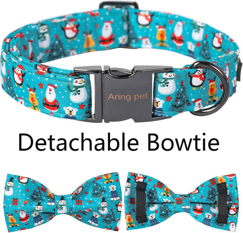 ARING PET Christmas Dog Collar-Cotton Winter Dog Collar with Bow, Adjustable Blue Christmas Tree Pet Collar Puppy Collars with Metal Buckle...