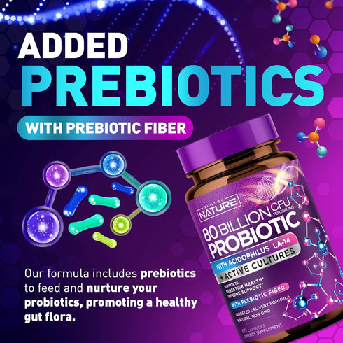 80 Billion CFU Probiotic - Daily Digestive Gut Health Supplement for Men & Women - Lactobacillus acidophilus, Bifidobacterium & Prebiotics - Non-G...