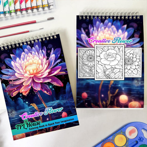 TPLHOUSE Creative Flower Coloring Book Spiral Bound for Adults, Premium Cover, 30 Creative Haven Wildflowers Coloring Pages for Stress Relief and ...