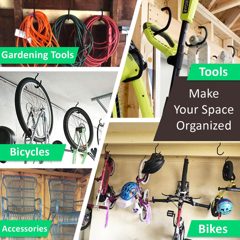 4 Pack Heavy Duty Garage Bike Storage and Utility Hooks-Bike Hooks for Garage Wall and Ceiling-Garage Hooks for Hanging Bicycle,Hose,Cords,and Gar...