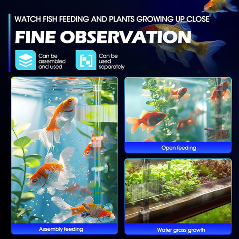 Shrimp Feeding Dish Set with Aquarium Plant Holder, 7 Hole Acrylic Transparent Aquarium Planter Holder, Clear Durable Fish Shrimp Feeding Tube Kit...