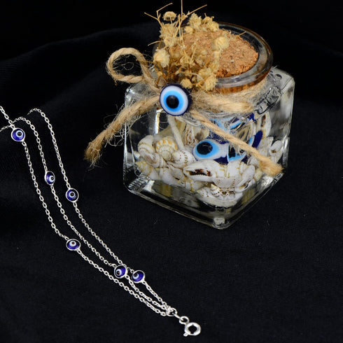 Evil Eye Bracelets Sterling Silver 925 - Triple Layered Chain Protection Blue Ojo Turco Bracelet for Women - Womens Dainty Boho Jewelry - Kabbalah...