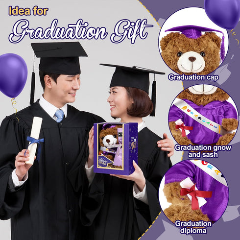 Graduation Bear Gifts Set Include Stuffed Animal Bear with Gown Cap Tassel Class of 2024 Grad Card Soap Artificial Flower Graduation Box with Grad...