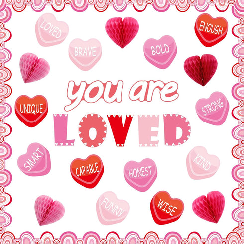 TaoBary 85 Pcs Valentine's Day Bulletin Board Set 3D Heart Honeycomb Owl Love Truck Bulletin Board Cutouts Valentine's Day Classroom Decorations f...