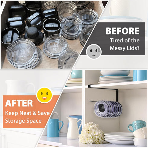 Tumbler Lid Organizer, Horizontal Tumbler Lid Storage Hook Up to 10 Lids, Space Saving Cup Lid Holders Under Cabinet Tumbler Lid Hook for Kitchen ...