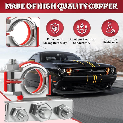 Battery Terminal Connectors 3 Way, 2 Pcs Battery Terminals Copper, Battery Cable Ends with Anti-Corrosion Pad for Car RV Accessories Automotive Ma...