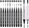 Bianyo Micro Drawing Pens Art Supplies - 10 Assorted Art Pens + 2 Black Art Markers, Upgraded Pigment Water-Resistant Archival Ink, Bonus Pouch Ba...
