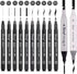 Bianyo Micro Drawing Pens Art Supplies - 10 Assorted Art Pens + 2 Black Art Markers, Upgraded Pigment Water-Resistant Archival Ink, Bonus Pouch Ba...