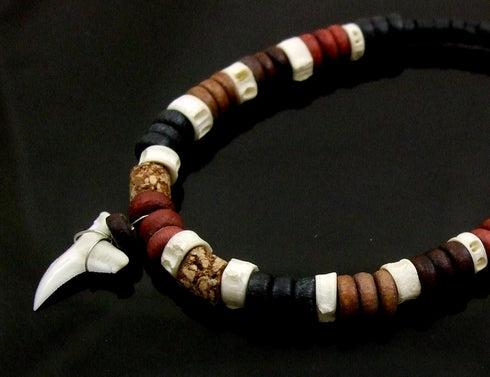 Genuine Mako Shark Tooth Anklet, Handcrafted Wooden Beads Anklet for Women Men Surfer Jewelry DA314-K...