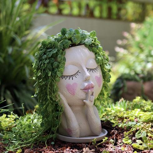 Face Flower Pots Head Planter, Cute Resin Face Planters for Indoor Outdoor Plants, Macetas para Plantas Unique Head Plant Pot Face Vase with Drain...
