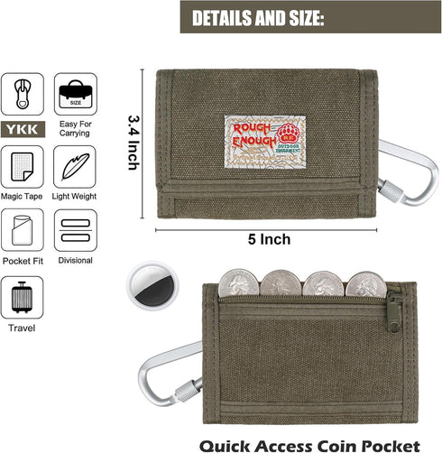 Rough Enough Boys Wallet for Kids Teen Preppy with Neck Lanyard Keychain with Zipper in Canvas Tactical Army Green...