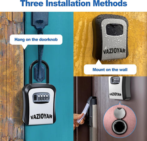Key Lock Box for Outside, Portable Waterproof Wall Mounted Resettable 4-Digit Combination Key Storage Lockbox, 5 Keys Capacity Key Safe Lock Box f...