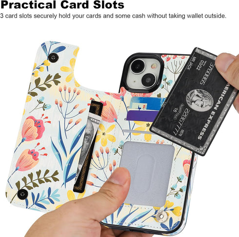HAOPINSH for iPhone 15 Plus Wallet Case with Card Holder, Floral Flower Pattern Back Flip Folio PU Leather Kickstand Card Slots Case for Women Gir...