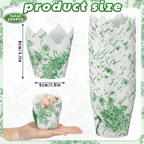 Gerrii 200 Pcs Green Flower Tulip Cupcake Liners Paper Baking Cups Cupcake Wrappers Tea Parties Mini Muffin Case Trays for Wedding Bridal Party Ba...