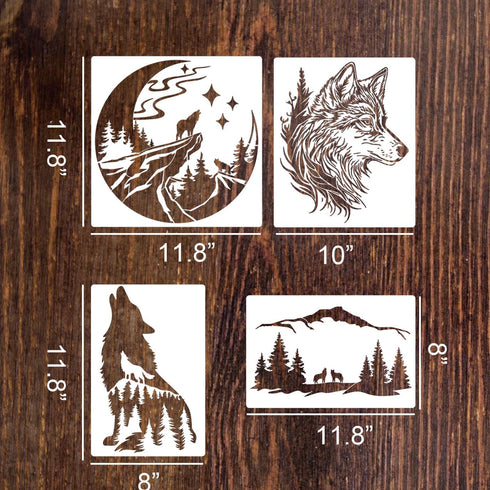 Wolf Stencils for Painting Animal Stencils for Wood Burning 12inch Forest Mountain Tree Stencil Wildlife Hunting Template for Wood Crafts Wall Can...