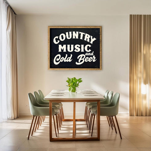 Posterizer 1 pcs-Country Music and Cold beer-Men's Art Collection-Gift for Music Fans- Art for Cafe, Restaurant, Coffee Bar - unframed wall art...