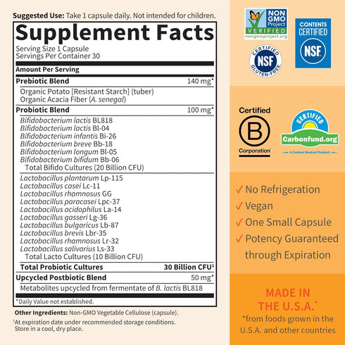Garden of Life Dr Formulated Probiotics 30 Billion CFU Pre + Pro + Postbiotics for Men and Women Digestive and Immune Support, Potato, Acacia, Pos...