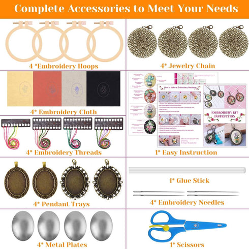 4 Packs Embroidery Kit for Beginners, Shynek 26 Pcs Mini Cross Stitch Kits includes Stamped Embroidery Clothes with Flowers Pattern Embroidery Nec...