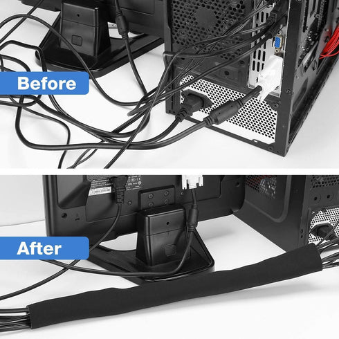 JOTO 10.83ft Cable Management Sleeve, Cuttable Neoprene Cord Management Organizer System, Flexible Cable Wrap Cover Wire Hider for Desk TV Compute...
