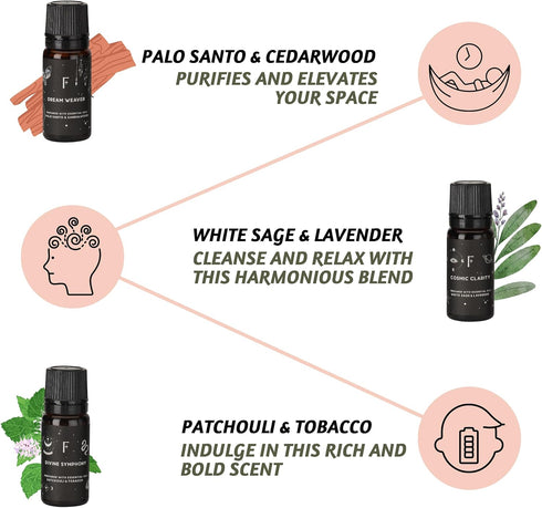 Folkulture Fragrance Oils for Diffusers, Set of 6 Essential Oils Set for Diffuser for Home, Diffuser Oil Scents - Palo Santo Sandalwood Lavender W...