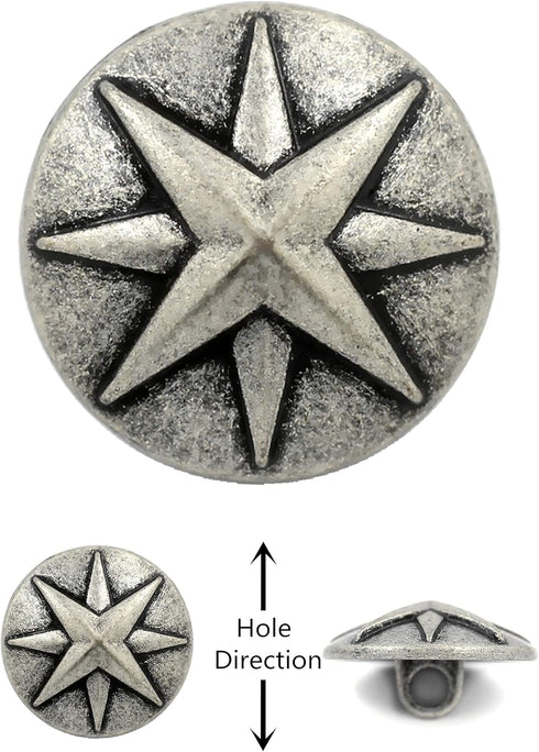 Bezelry 10 Pieces Asterisk Metal Shank Buttons. 20mm (3/4 inch) (Antique Silver)...