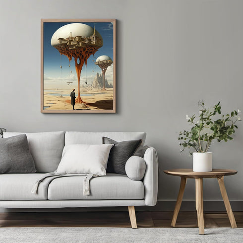 Posterizer 1 pcs-Man Gazing at Alien Mushroom Building-Abstract & Modern Art-Fantasy & Fiction Art-Gift for Art Lovers-Decor for Home & Office- UN...
