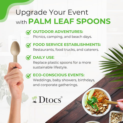 Palm Leaf Spoons 6 Inches (50 Count) | Bamboo Spoons like Natural Eco-friendly Compostable Disposable Cutlery Alternative to Plastic Spoons for We...