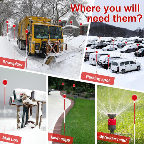 Reflective Driveway Markers - 50”High Visiblility Driveway Reflectors Double Sided with Red & White Extra Thick Stainless Steel Pole - Rustproof f...