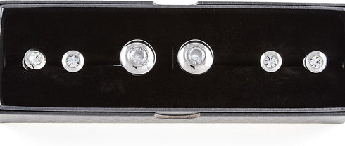 Round Crystal Elegant Tuxedo Cufflinks & Studs Set in a Presentation Gift Box & Polishing Cloth...