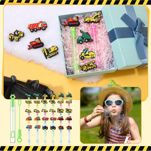 30 Pcs Construction Bubble Wand Bubbles Party Favors for Boys Girls New Bubbles Wand Mini Bubble Maker Toy for Classroom Prizes Construction Car a...
