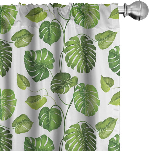 Lunarable Leaf Window Curtains, Tropical Jungle Rainforest Leaves Palm Mango Tree Wild Leaves Art Print, Lightweight Decor 2-Panel Set with Rod Po...