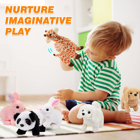 Hopearl Walking Dog Bichon Interactive Electronic Pet Plush Toy Puppy Woof and Moving Animated Nodding Head Gifts for Toddlers Birthday, White, 7'...