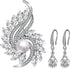 Party Holiday Wedding Brooch for Women and 925 Sterling Silver Earrings with Glitter Pearl Rhinestone Jewelry Set for Women...