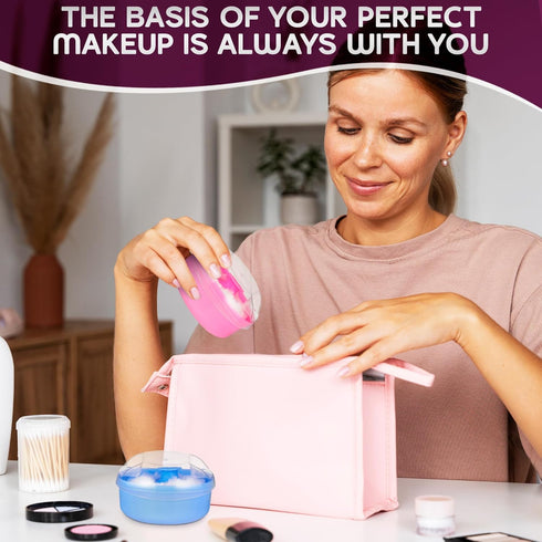 2Pcs Talcum Powder Brush with Holder - Dusting Powder with Puff for Women Set, 3.6x2.45 Pink and Blue Colors, Easy to Clean and Store, Gentle and ...